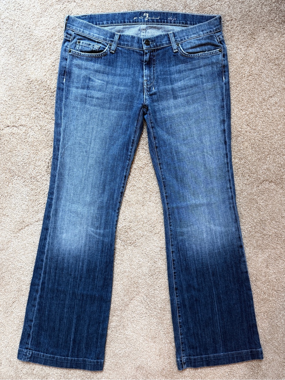 Vintage 7 For All Mankind Dojo Flare Jeans 32 Crystal Embellished Pocket USA Y2K - Picture 4 of 16